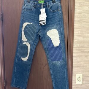 Sandrine Rose Blue and White Straight Jeans with Unique Design